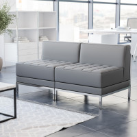 Flash Furniture ZB-IMAG-MIDCH-2-GY-GG HERCULES Imagination Series 2 Piece Gray LeatherSoft Waiting Room Lounge Set - Reception Bench